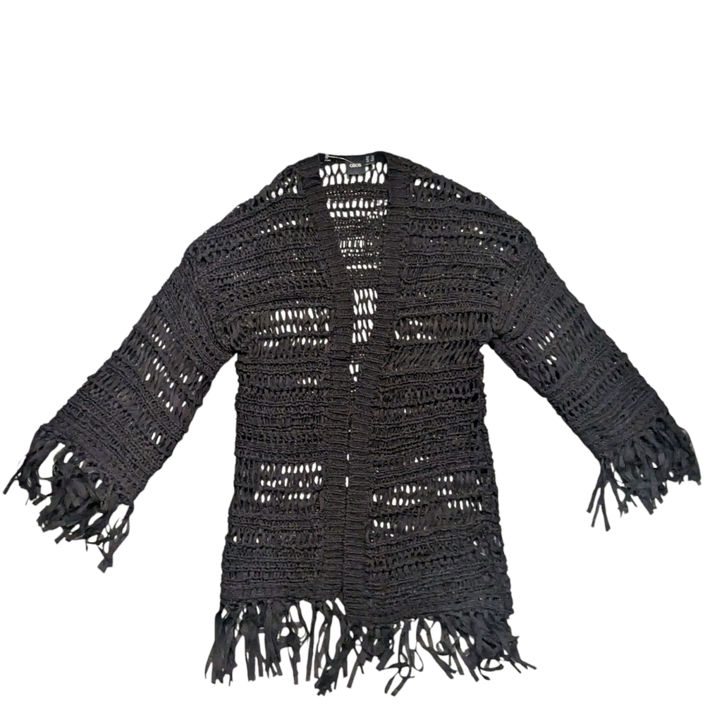 Asos Womens Size XS Small Medium Cardigan Crochet Festival Beachy Boho Fringe